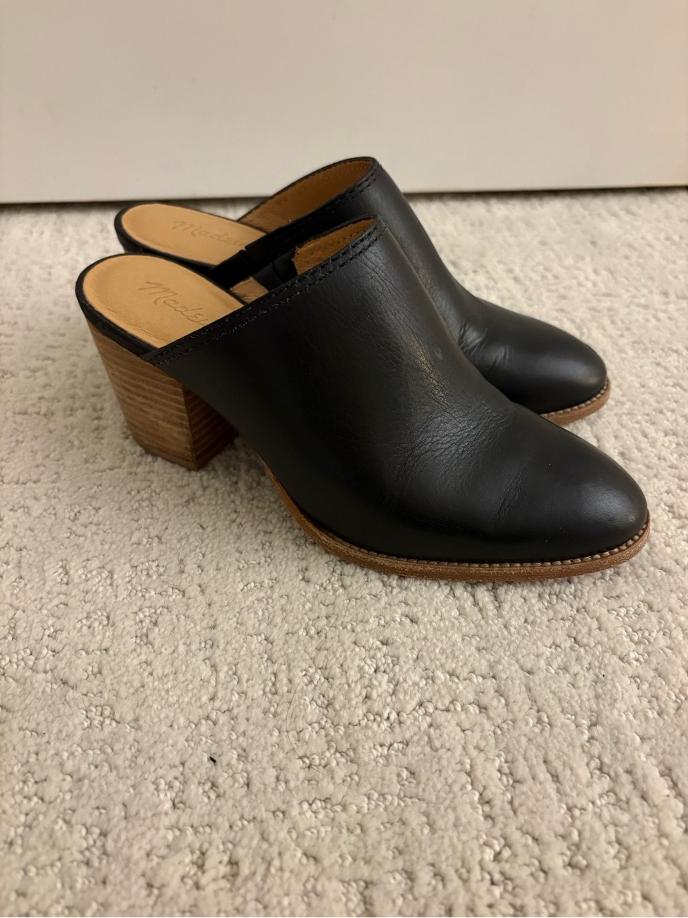 Madewell Black Leather Slip-On Mule with Stacked Wood Heel